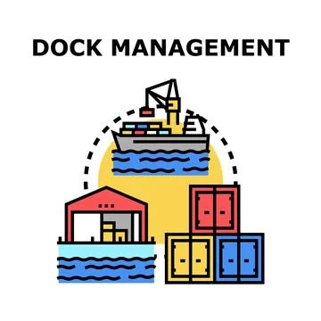 Dock management concept with cargo ship and containers Stock Illustration