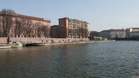 Dock of Milan in Navigli district.Spring day in the city Stock Footage 149864795