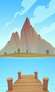 Dock On Mountain Lake Stock Illustration