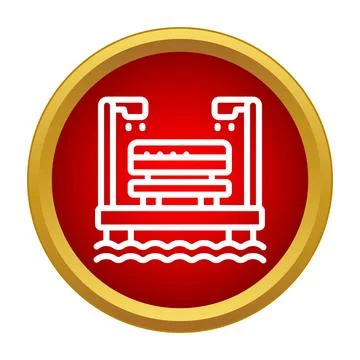 Dock pier with bench icon in red gold circle Stock Illustration
