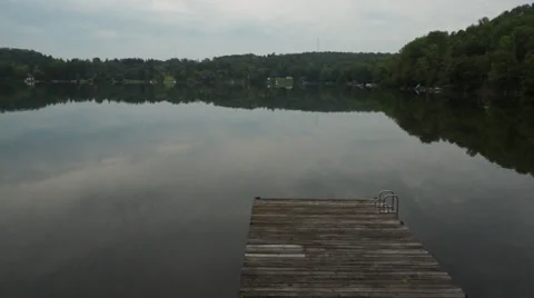 Dock on a still Lake | Pan Down Stock Footage 34278110