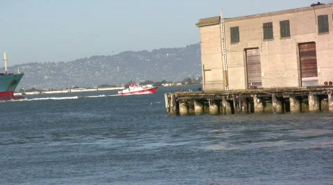 Dock Storage Area with Ship in Background Stock Footage 363484