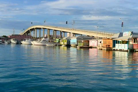 Dock under bridge Stock Photos