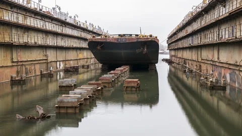 Dock in which is the barge is filled with water. Stock Footage 86788764