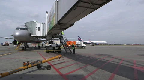 Docked airplane on the airfield Stock Footage 41027081