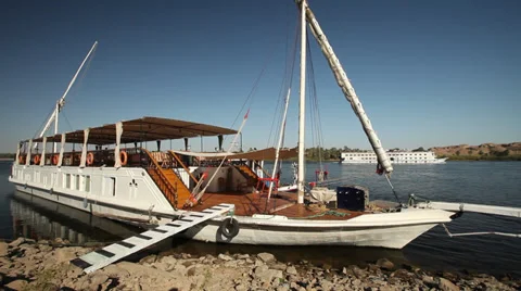 Docked boat on the Nile river, Egypt Stock Footage 35104334