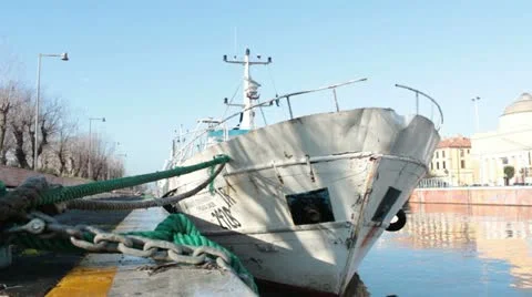 Docked boat in port Stock Footage 20502879