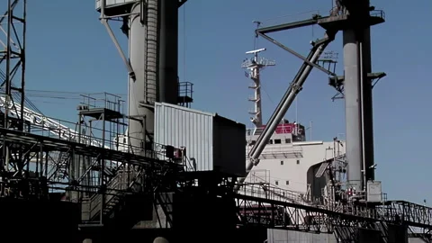 Docked Bulk Vessel at Santa Fe Port Along Paraná River, Santa Fe, Argentina Stock Footage 293742247