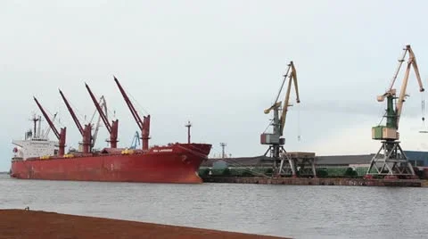 Docked coal ship in harbor Stock Footage 10883088