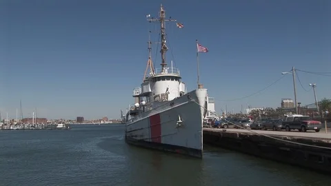 Docked Coast Guard Cutter at the inner harbor in Baltimore, Maryland USA Stock Footage 105487545