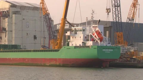 Docked Container Ship Stock Footage 42461420