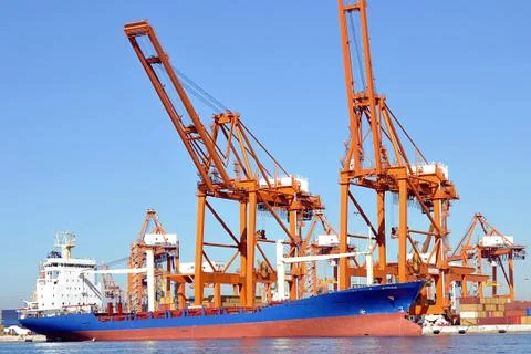 Docked container ship Foto stock