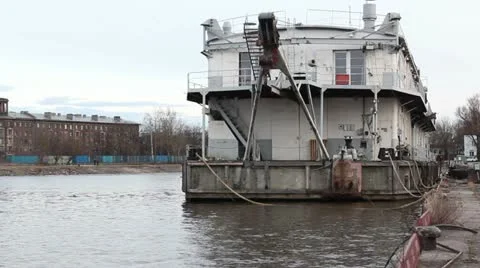 Docked floating ship workshop Stock Footage 10883090