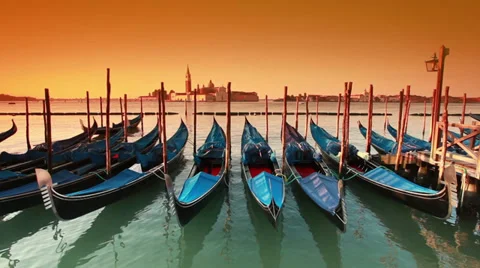 Docked gondolas in Venice Stock Footage 39309508