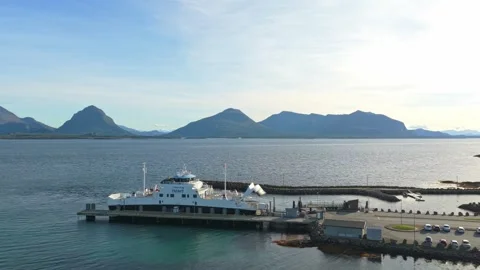 Docked passenger ferry seen from above in scenic Norway harbor Stock Footage 320732956