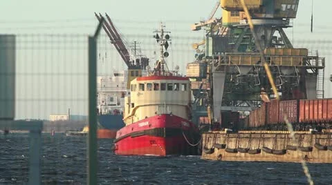 Docked ship in harbour Stock Footage 10860948