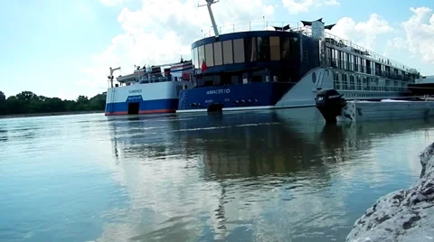 Docked Ship. River Danube. Video stock 37324847