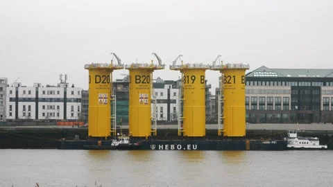 Docked Wind Turbine Foundations Stock Footage 305646477