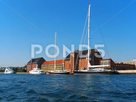 Docked yachts in Copenhagen, Denmark Stock Photos