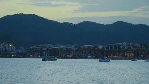 Docked yachts in harbor Stockbeeldmateriaal 141804059