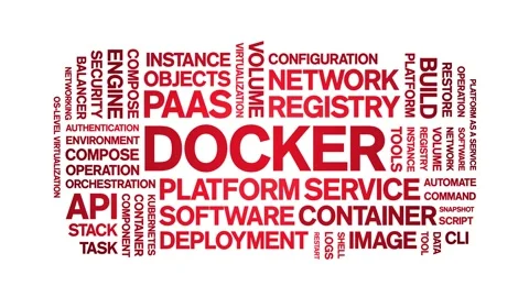 Docker animated word cloud,animation tag text kinetic typography seamless loop. Stock Footage 314008842