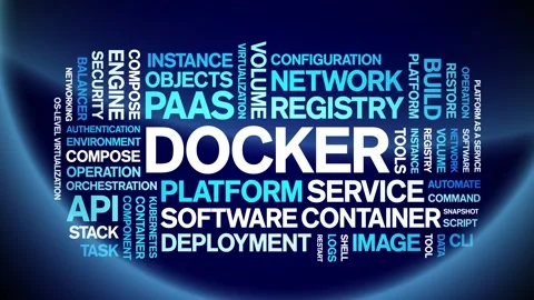 Docker animated word cloud,animation tag text kinetic typography seamless loop. Stock Footage 314009460