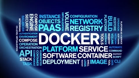 Docker animated word cloud,animation tag text kinetic typography seamless loop. Stock Footage 314009505