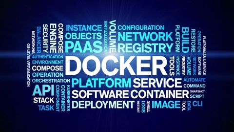 Docker animated word cloud,animation tag text kinetic typography seamless loop. Stock Footage 314009655
