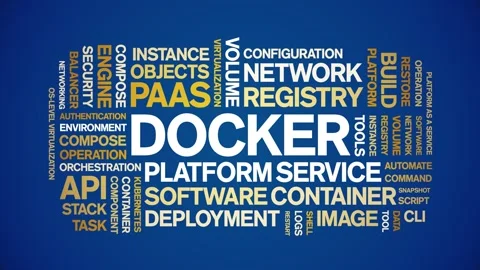 Docker animated word cloud,animation tag text kinetic typography seamless loop. Stock Footage 314009914