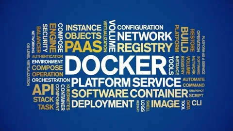 Docker animated word cloud,animation tag text kinetic typography seamless loop. Stock Footage 314010082