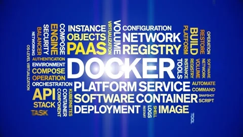 Docker animated word cloud,animation tag text kinetic typography seamless loop. Stock Footage 314010390