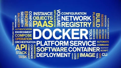 Docker animated word cloud,animation tag text kinetic typography seamless loop. Stock Footage 314010516