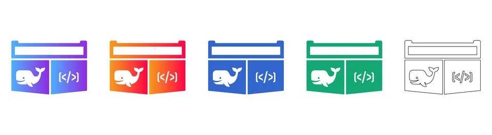 Docker Container Coding Icon Set Stock Illustration