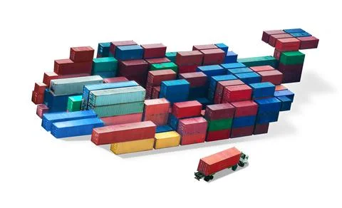 Docker Kubernetes concept, whale made of container Foto stock