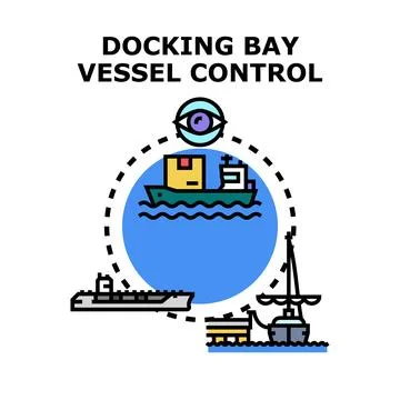 Docking bay vessel control concept vector illustration Stock Illustration