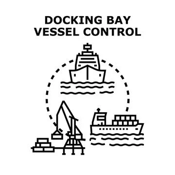 Docking bay vessel control managing port logistics Stock Illustration