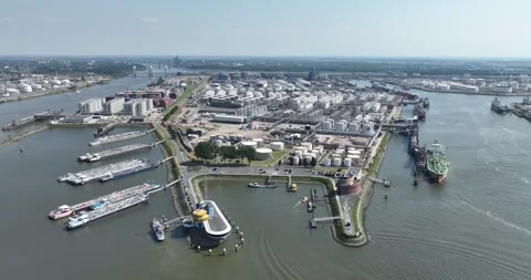 Docking port at the Botlek in the harbor of Rotterdam. Stock Footage 253705589