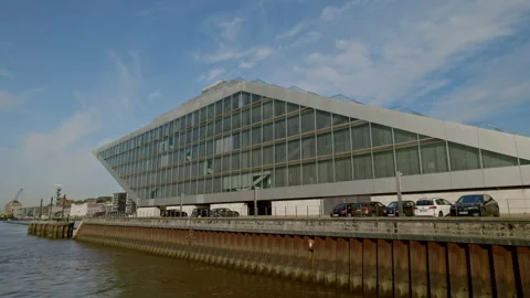 Dockland office building on Elbe river in Altona in Hamburg city Germany Stock Footage 313345394