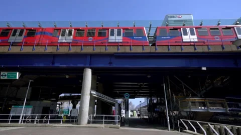Docklands Light Railway DLR Train in Canary Wharf Stock Footage 153337011