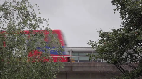 Docklands Light Railway train on bridge 2 Stock Footage 52974760