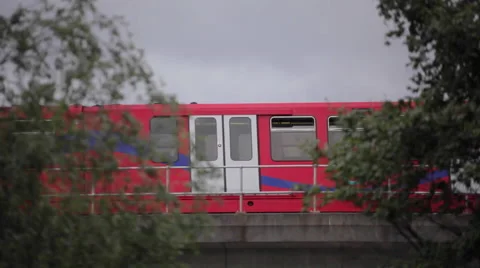 Docklands Light Railway train on bridge 1 Stock Footage 52977622
