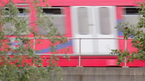 Docklands Light Railway train on bridge 5 Stock Footage 52979964