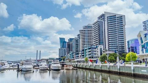 Docklands is a modern harbour development dominated by high-rises and popul.. Stock Photos