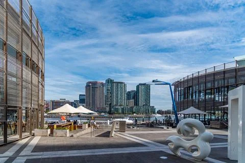 Docklands is a modern harbour development dominated by high-rises and popul.. Stock Photos