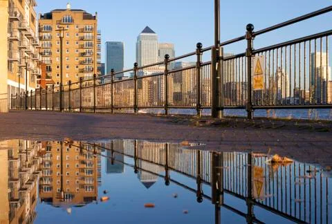 Docklands Puddled Reflection Stock Photos