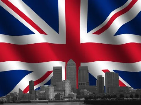 Docklands skyline with flag Stock Illustration