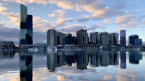 Docklands sunset - puffy clouds Stock Footage 232354243
