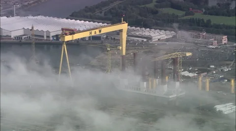 Docks And Old Cranes In Mist Stock Footage 65199998