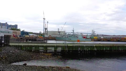 Docks and Warship Naval Trail, Halifax, Nova Scotia, Canada Stock Footage 91761878