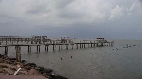 Docks in the ocean at Lighthouse District in Kemah Texas. Stock Footage 66245577